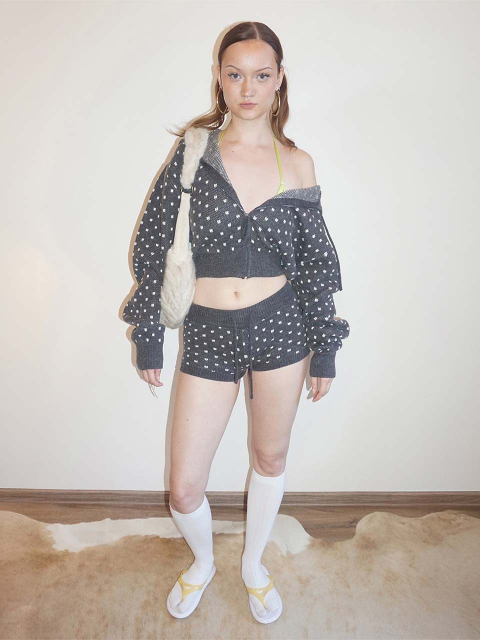 Snowflake Knit Shorts Gray