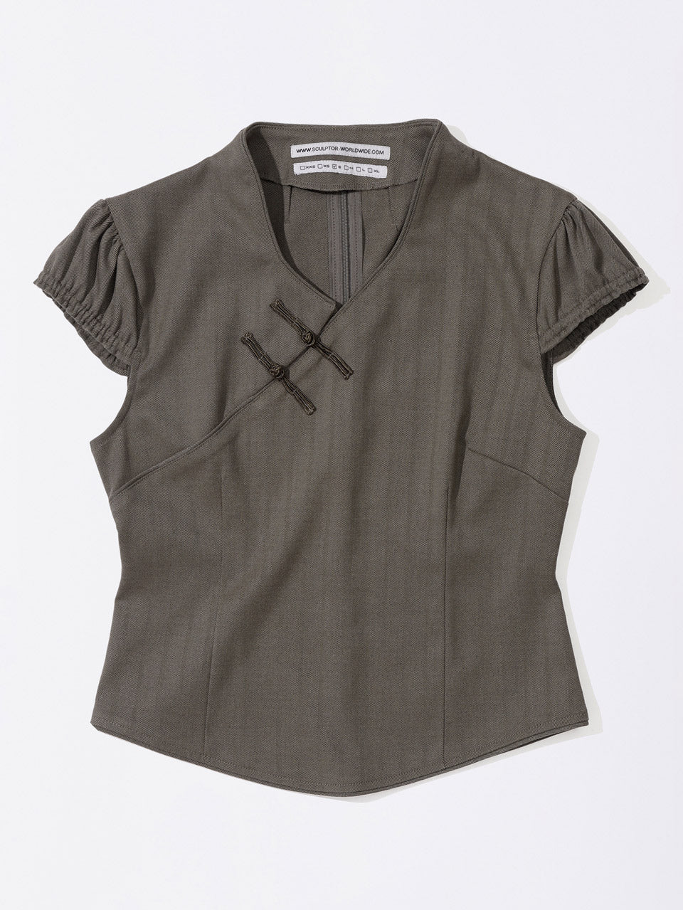 Wool Qipao Blouse Khaki Brown