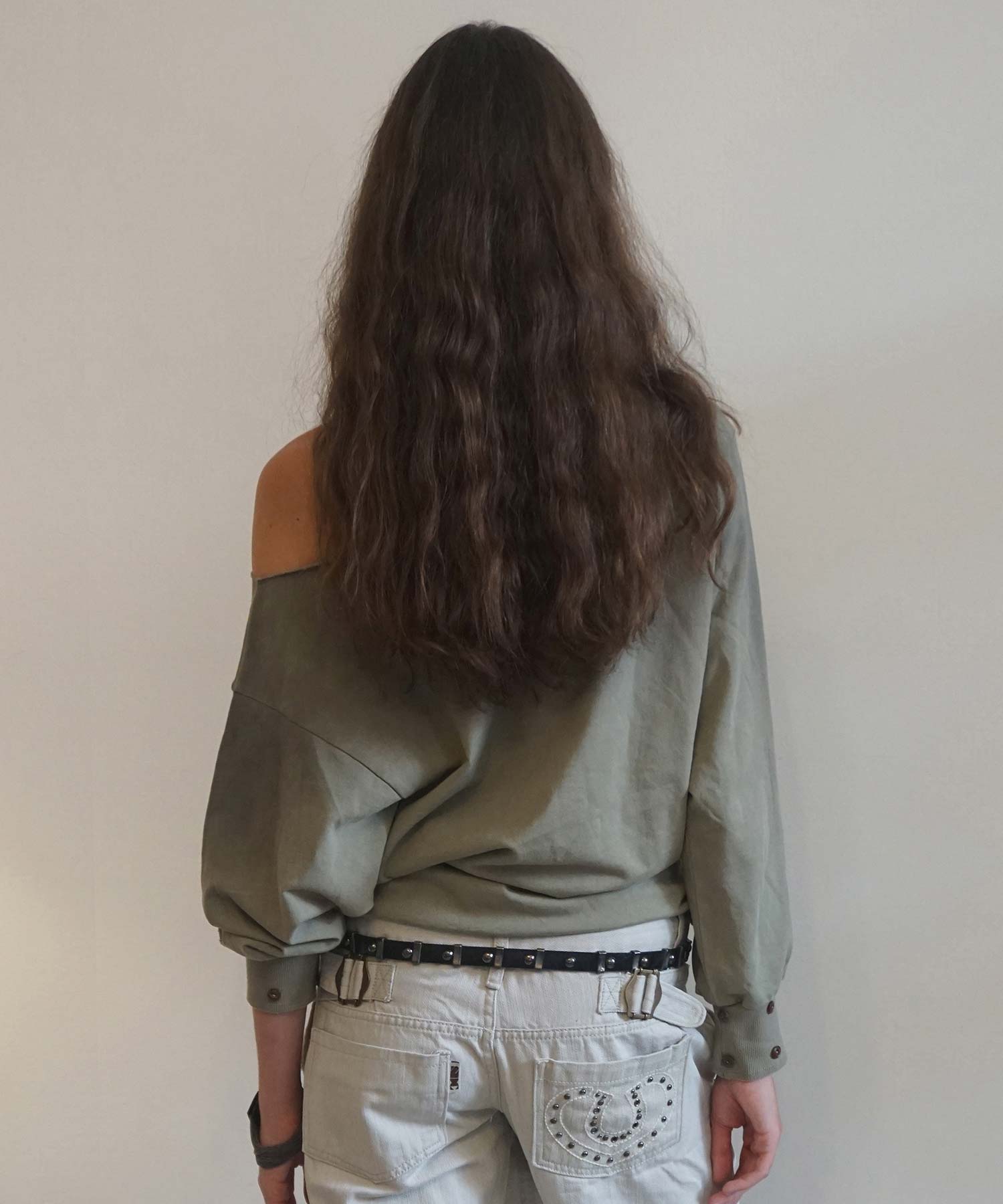 Boho Washed Off-Shoulder Tee Khaki