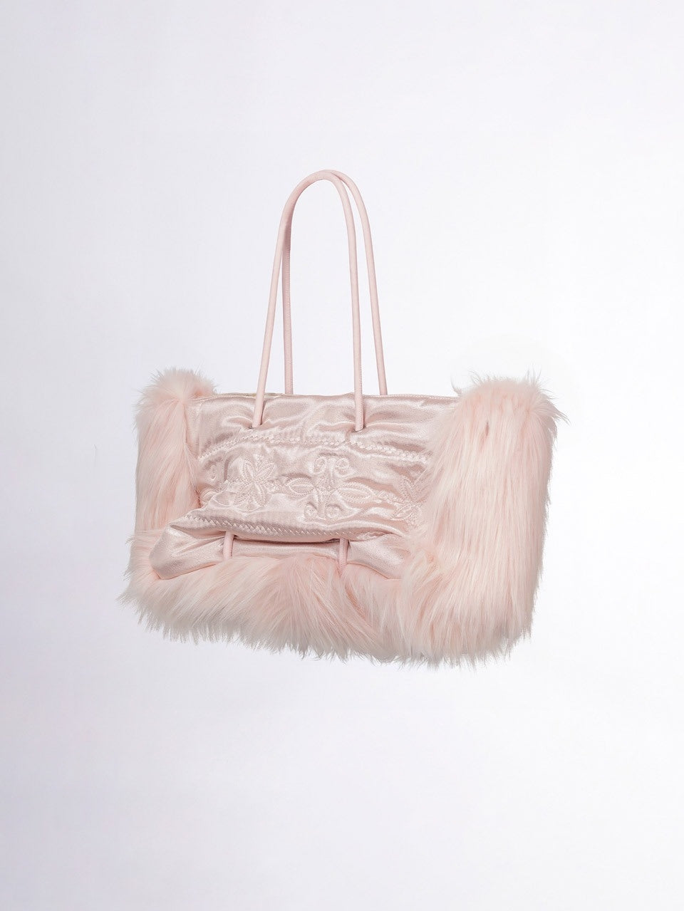 Fluffy Slouchy Satin Bag Coral Beige/Pink