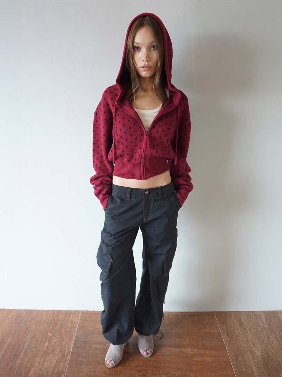 Snowflake Knit Zip-Up Ladybug