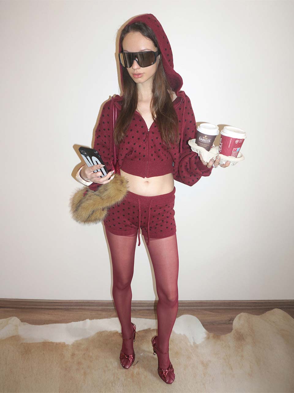 Snowflake Knit Shorts Ladybug