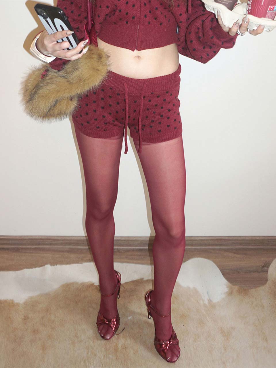 Snowflake Knit Shorts Ladybug