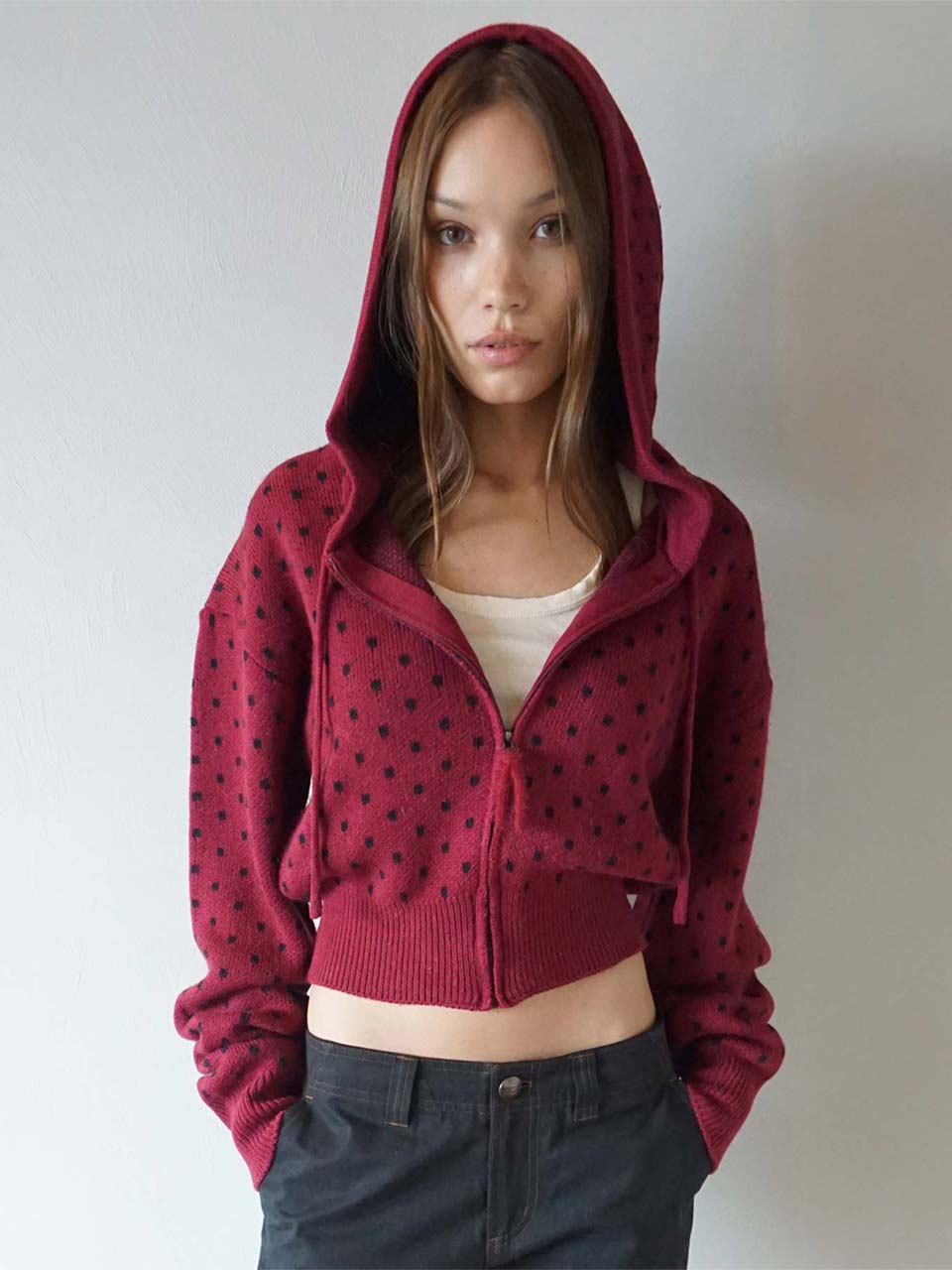 Snowflake Knit Zip-Up Ladybug