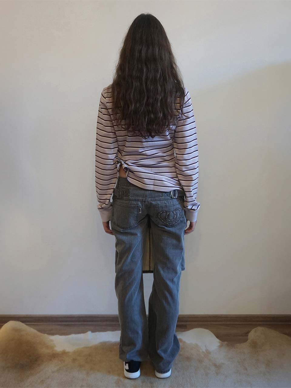 Shirring Tennis Shirt Lavender Stripe