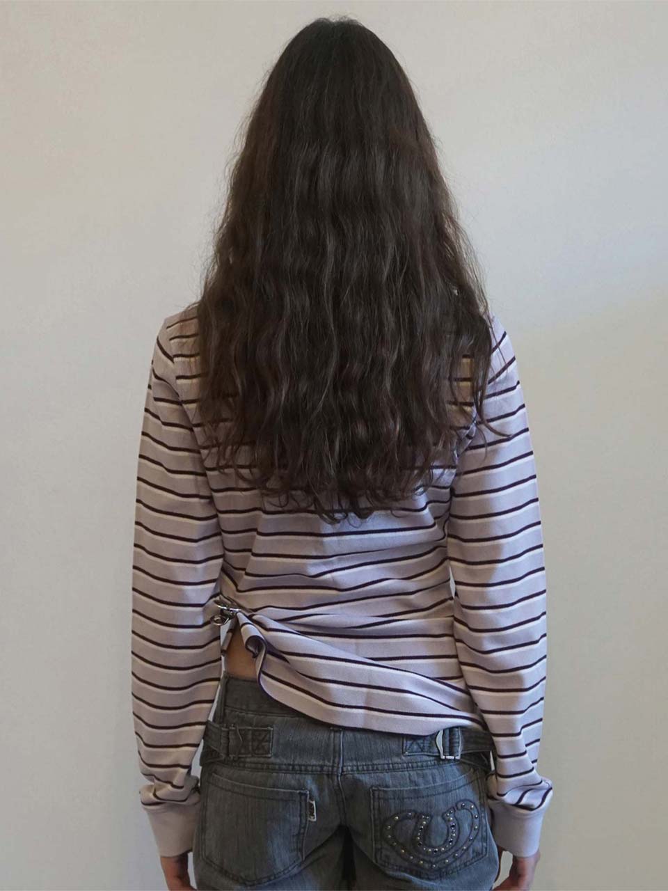 Shirring Tennis Shirt Lavender Stripe