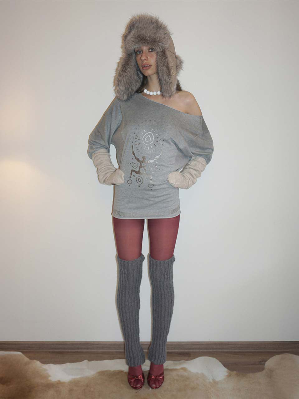 Boho Washed Off-Shoulder Tee Melange Gray