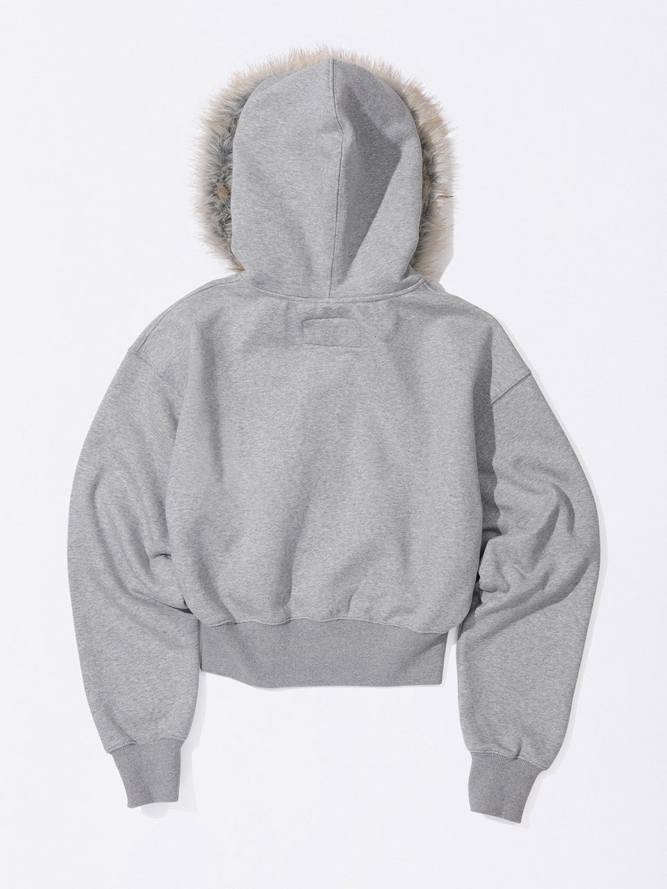 Faux Fur Trimming Hooded Zip-Up Melange Gray