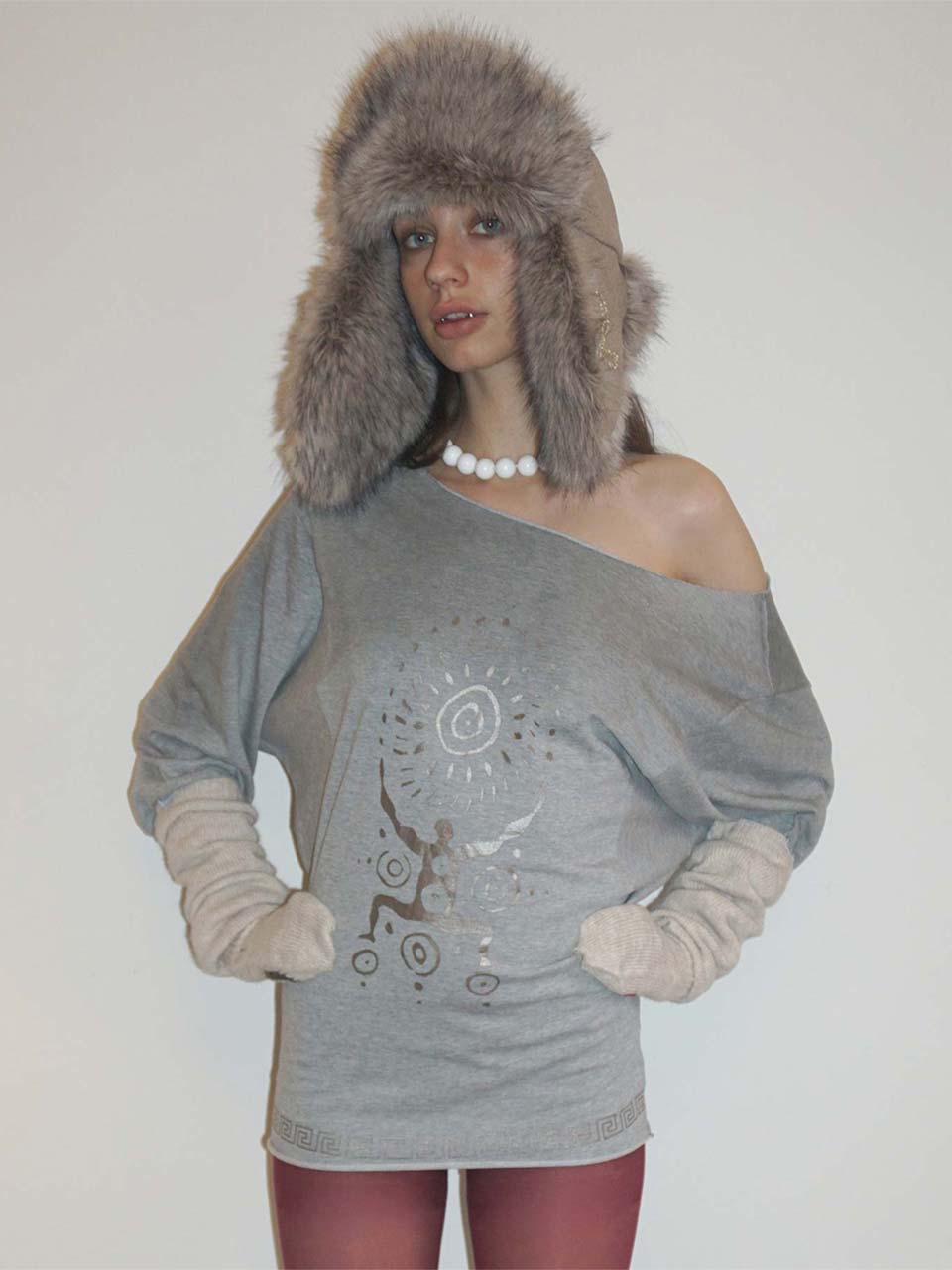Boho Washed Off-Shoulder Tee Melange Gray