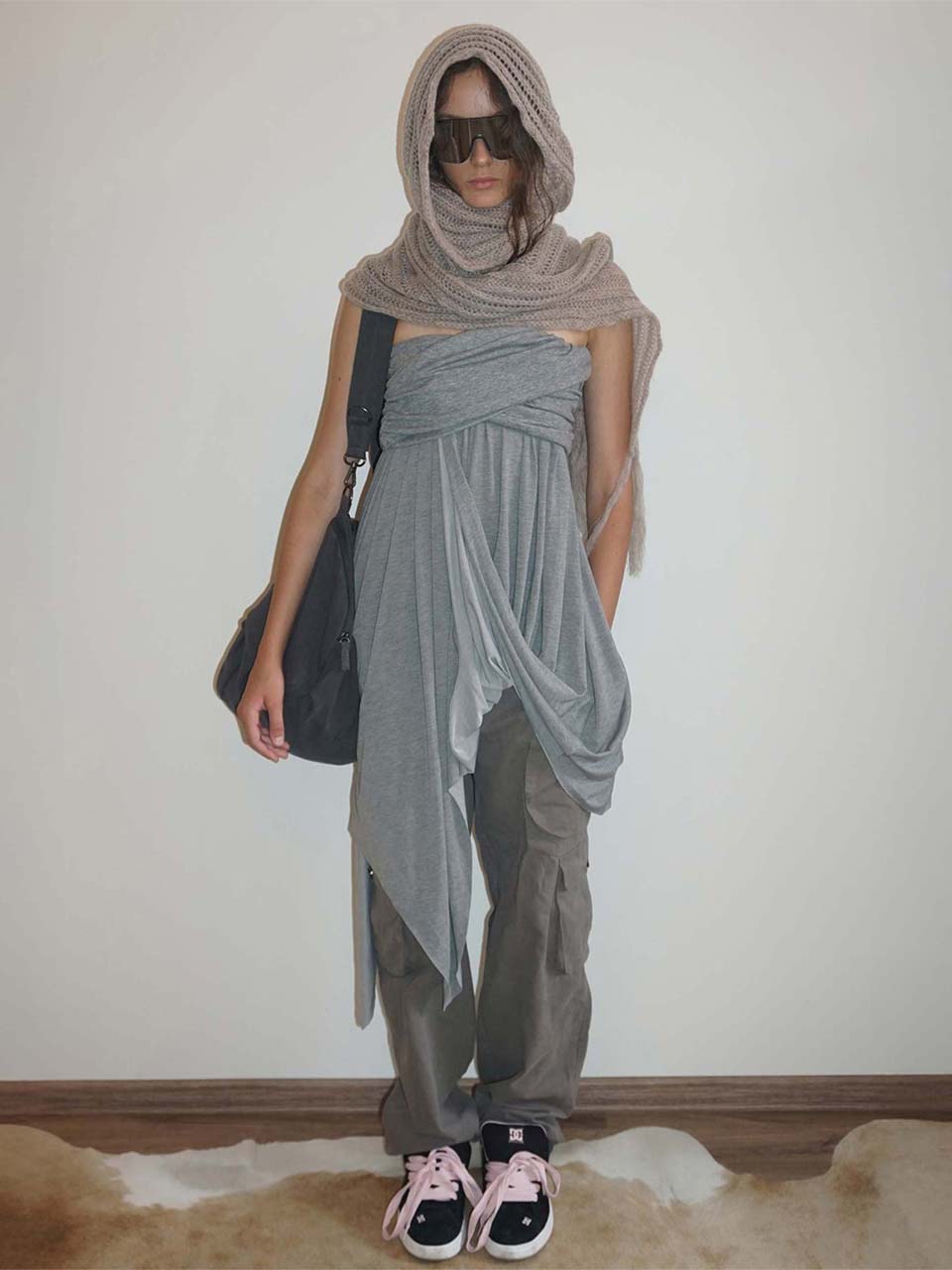 Draping Unbalance Skirt Melange Gray