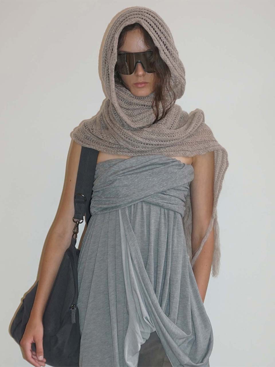Draping Unbalance Skirt Melange Gray