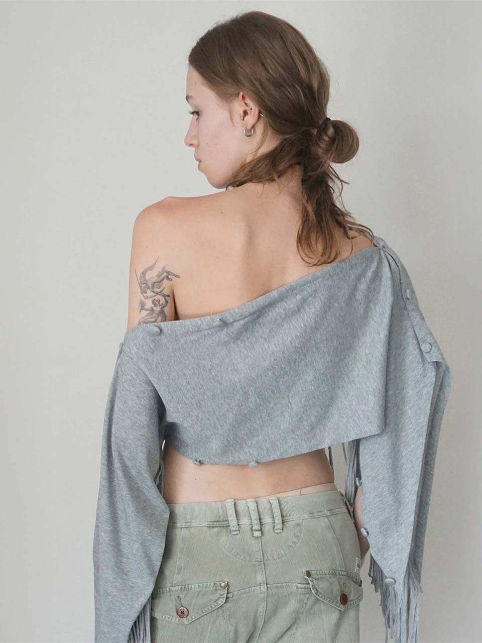Versatile Fringe Cape Melange Gray