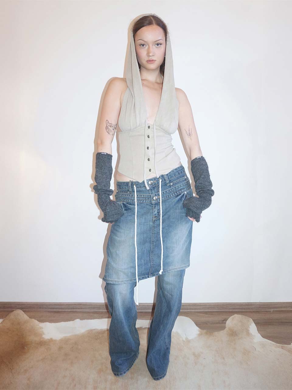Apron Layered Denim Mid Blue