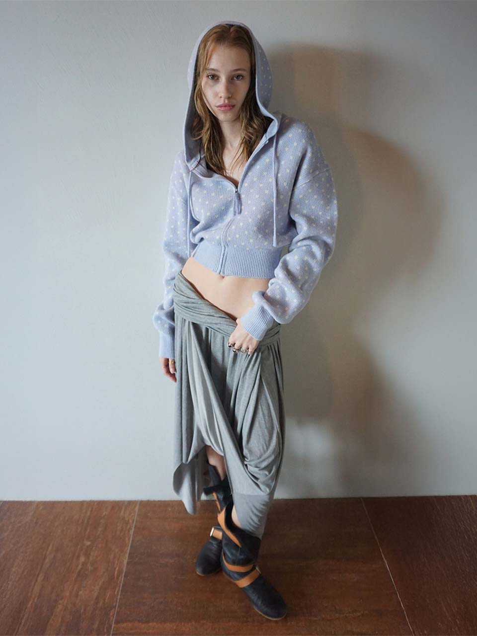 Snowflake Knit Zip-Up Misty Blue