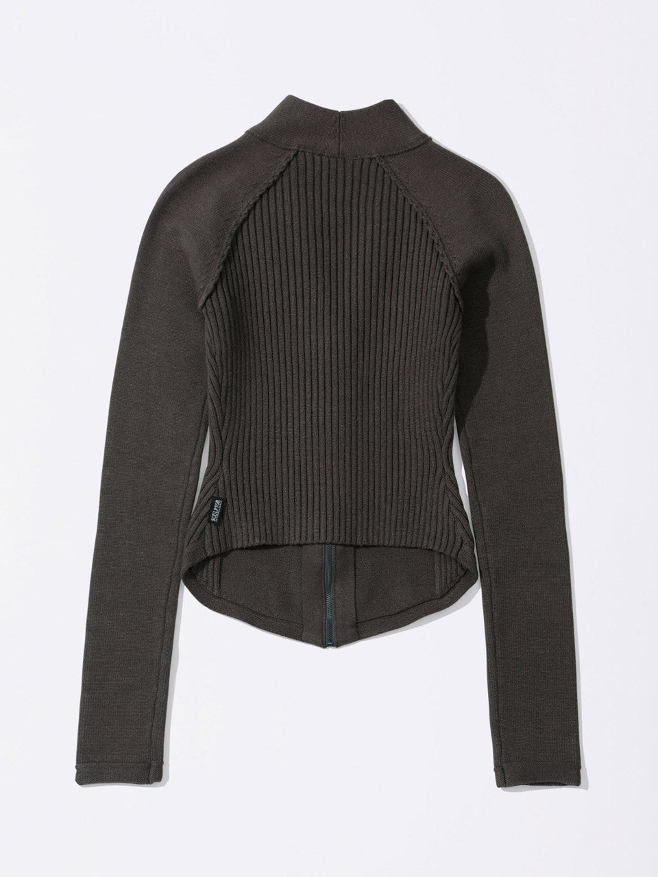 Open Collar Knit Zip-Up Mocha