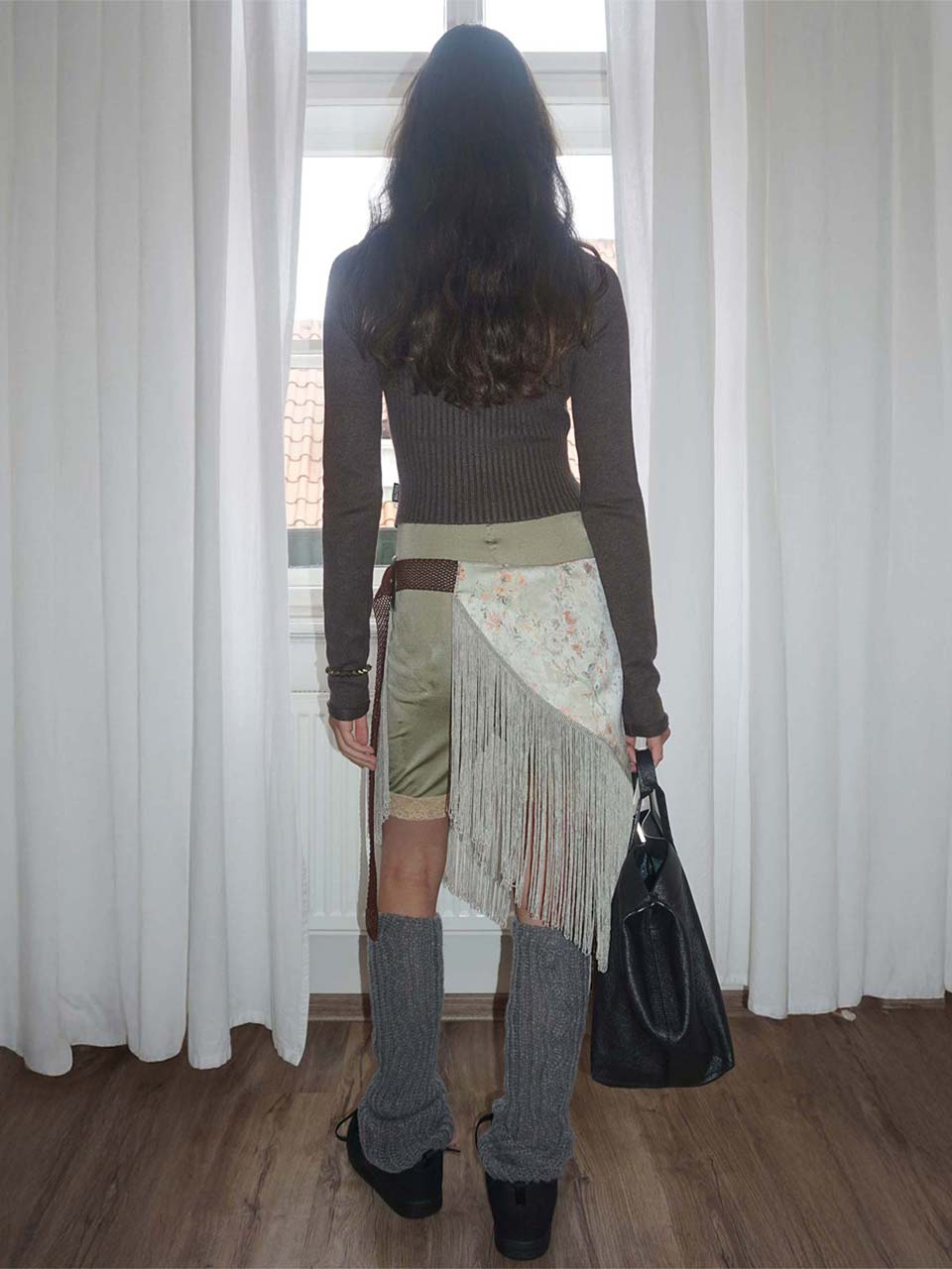 Open Collar Knit Zip-Up Mocha