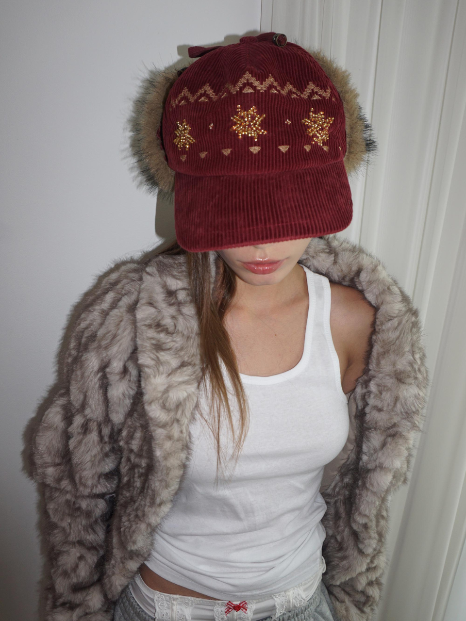 Nordic Corduroy Earflap Cap Burgundy
