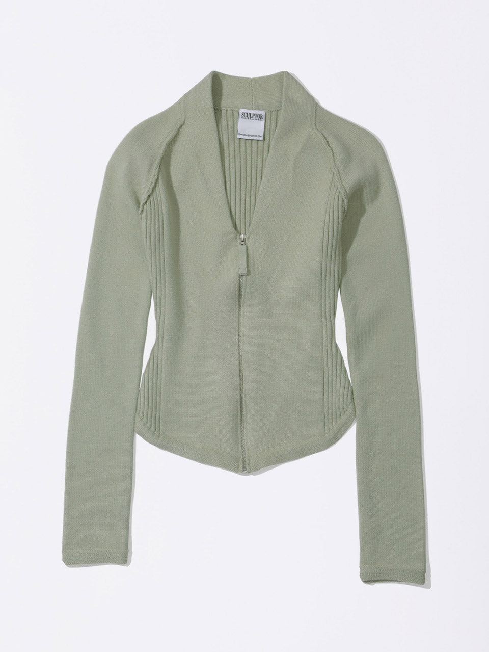 Open Collar Knit Zip-Up Pale Mint