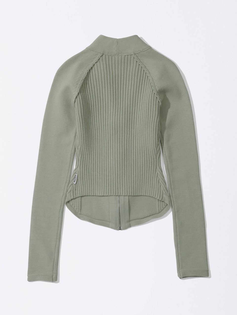 Open Collar Knit Zip-Up Pale Mint
