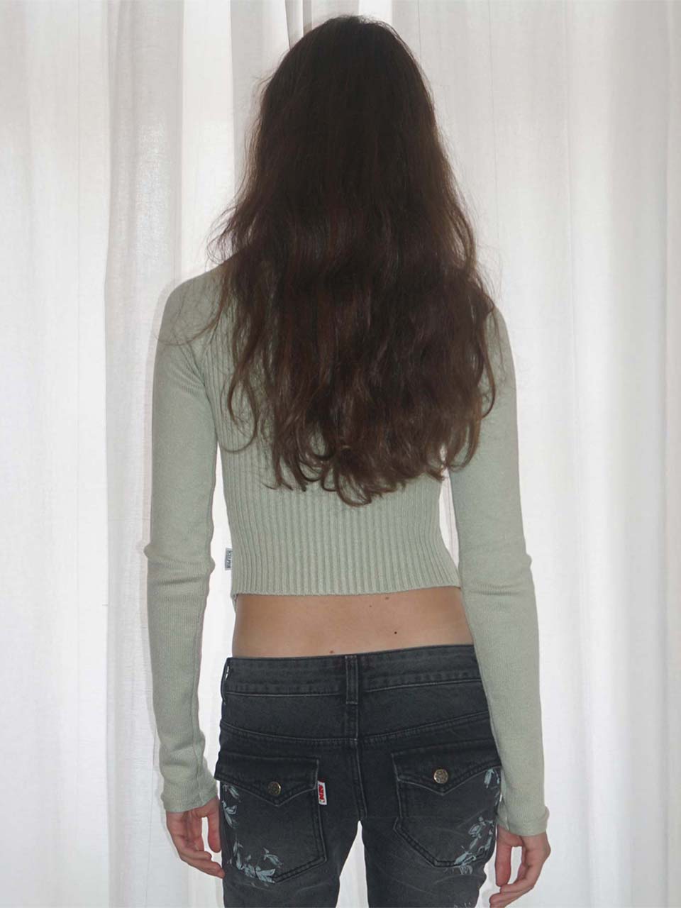 Open Collar Knit Zip-Up Pale Mint