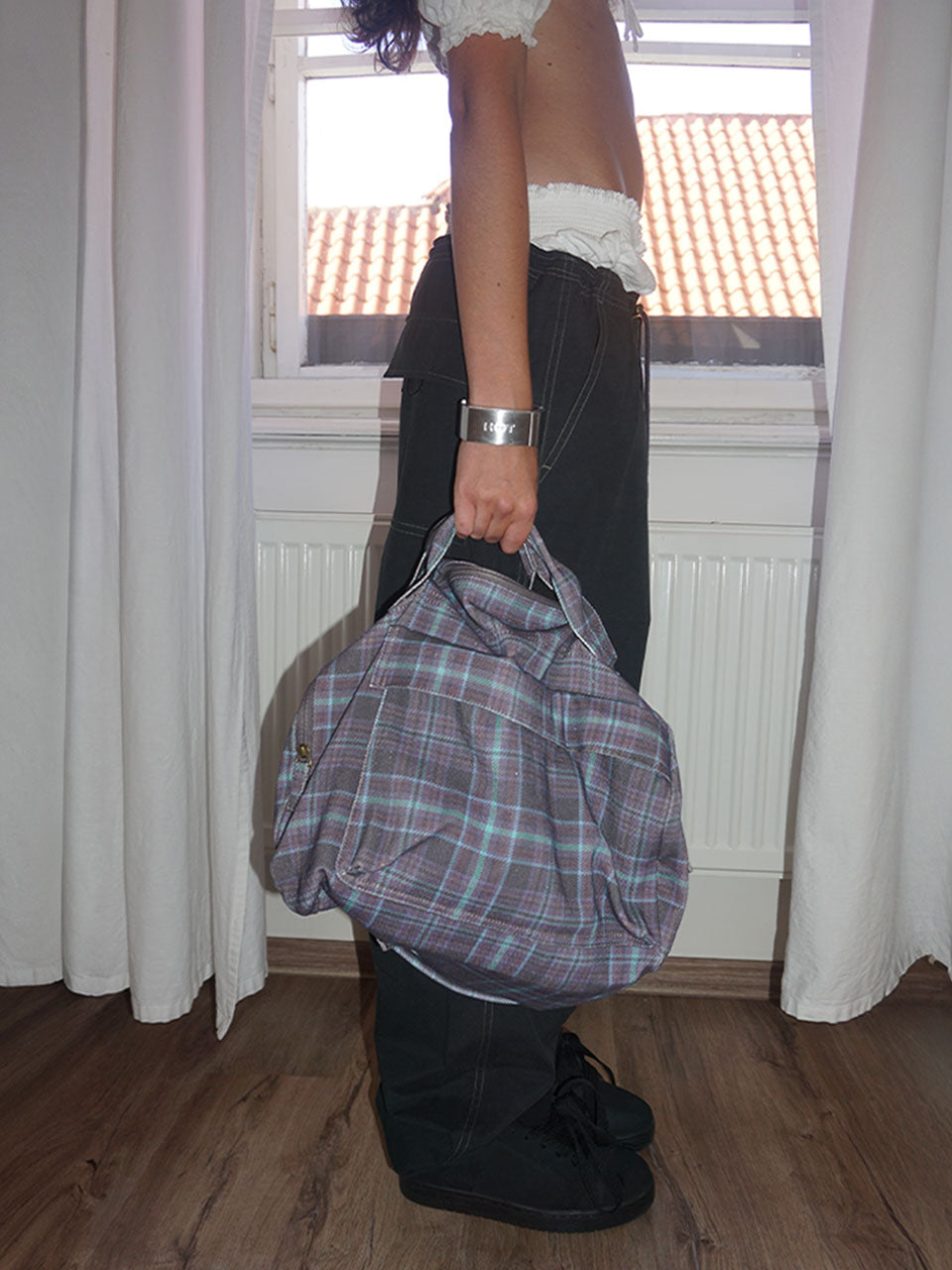 Three-Way Twill Bag Purple Check