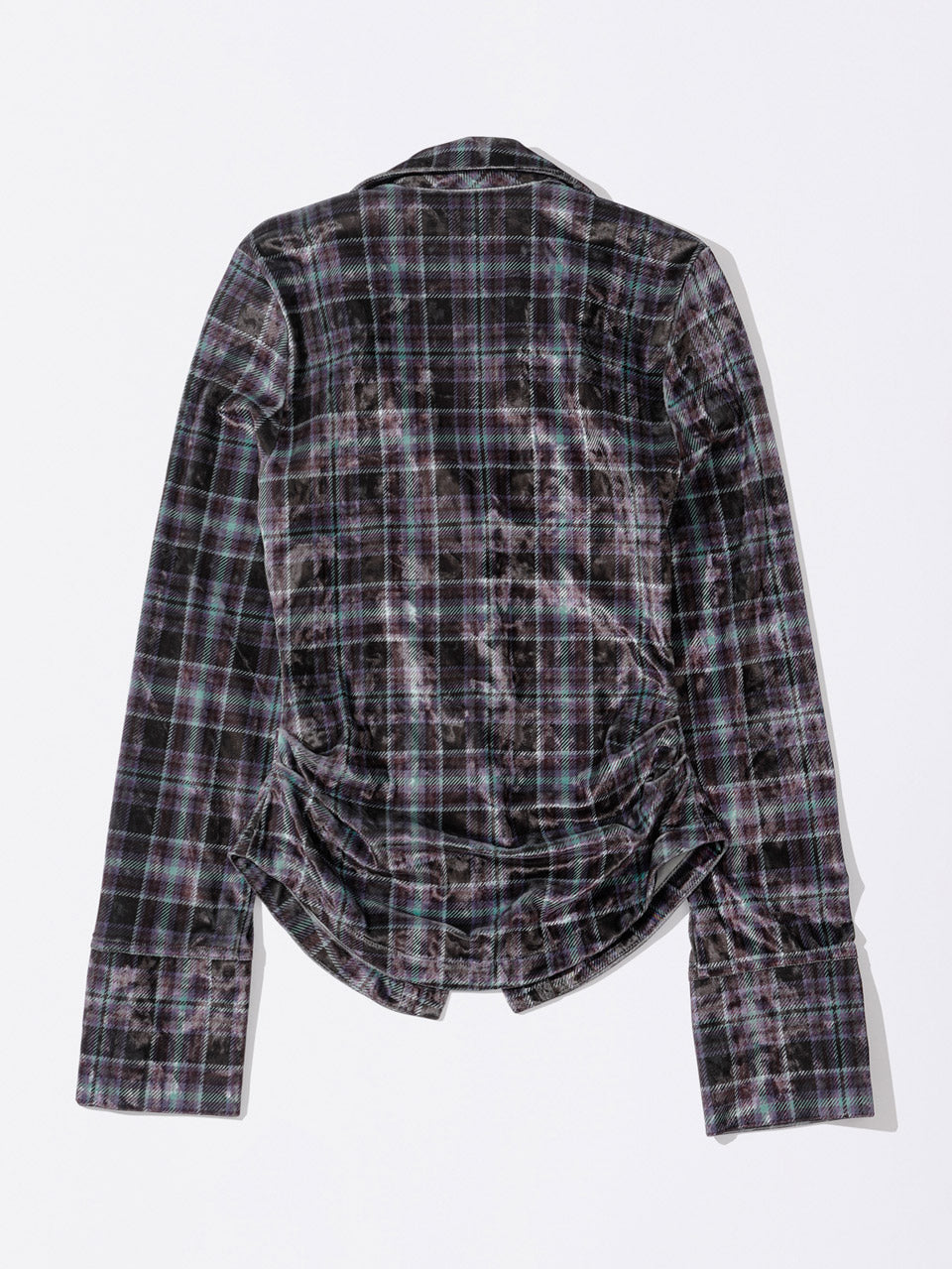 Velour Collar Shirt Purple Check