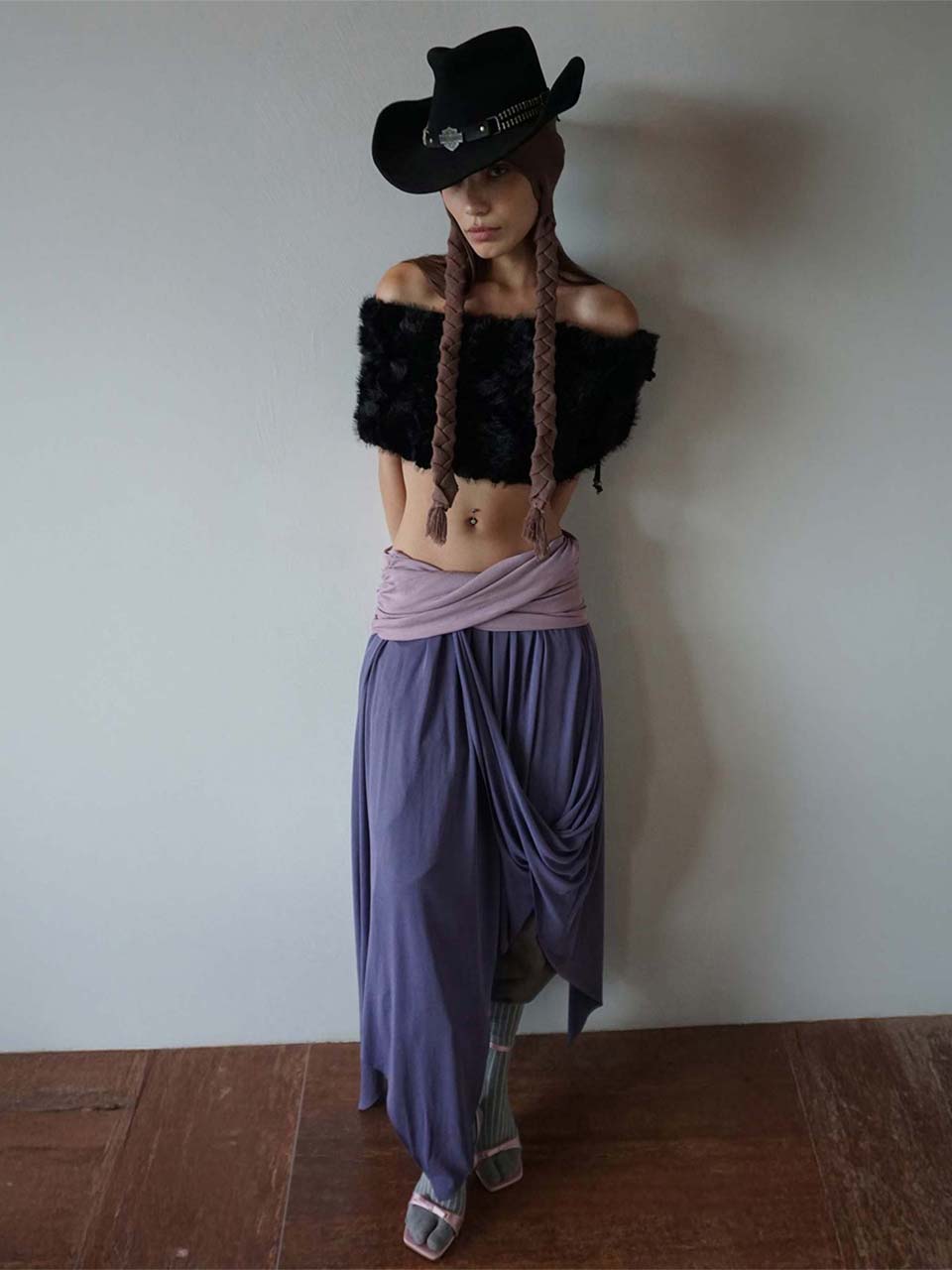 Draping Unbalance Skirt Purple