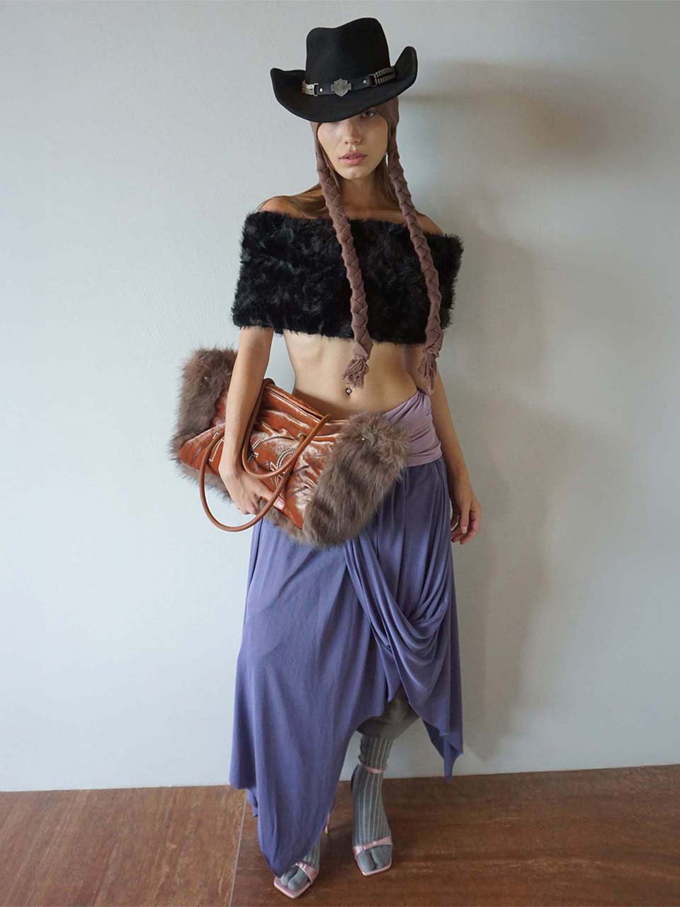 Draping Unbalance Skirt Purple
