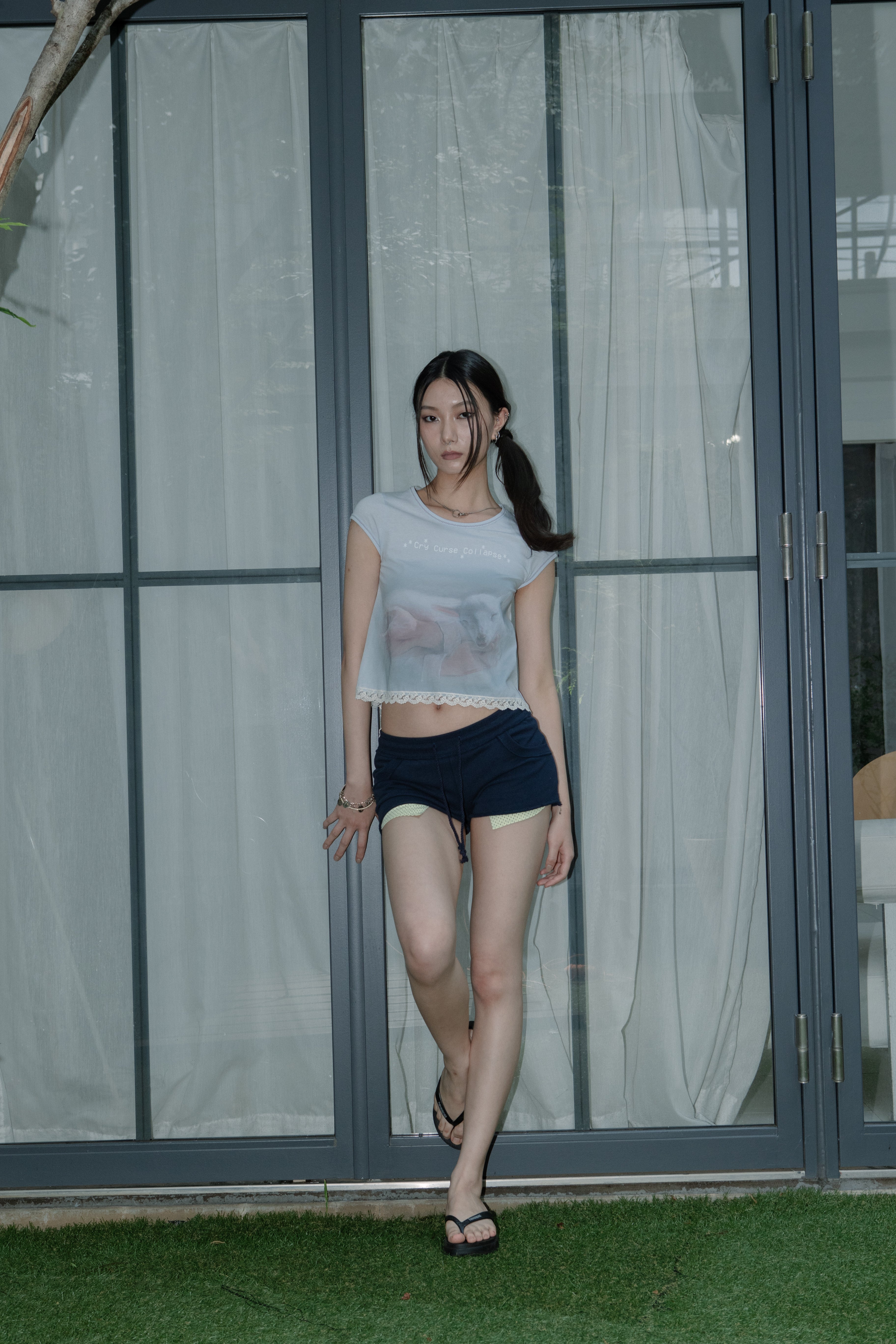 Lace Crop Baby Tee Mystic Blue