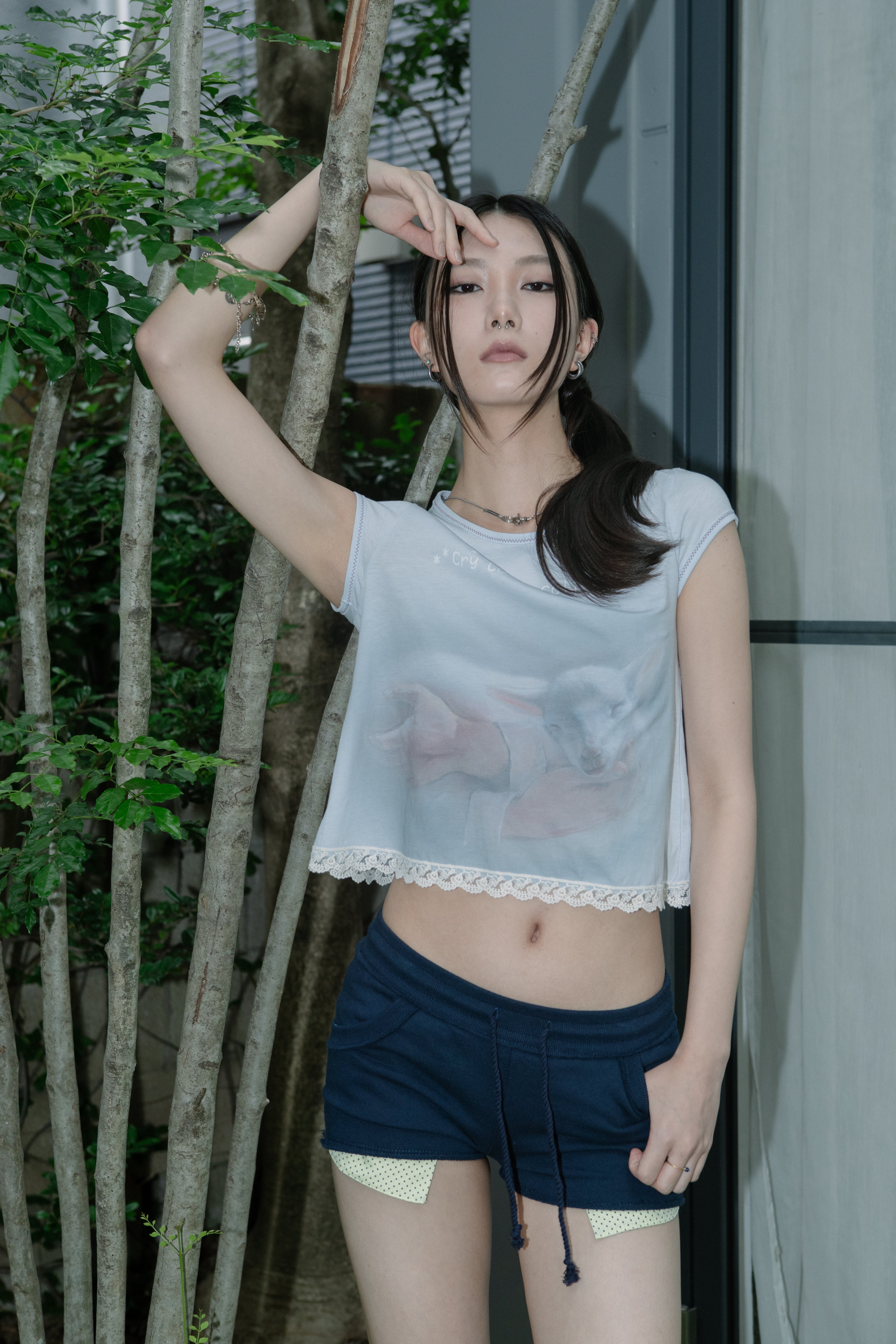 Lace Crop Baby Tee Mystic Blue