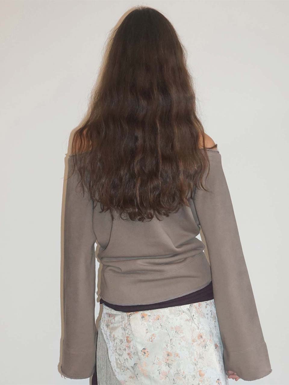 Wide Bell Sleeve Sweatshirt Taupe Brown