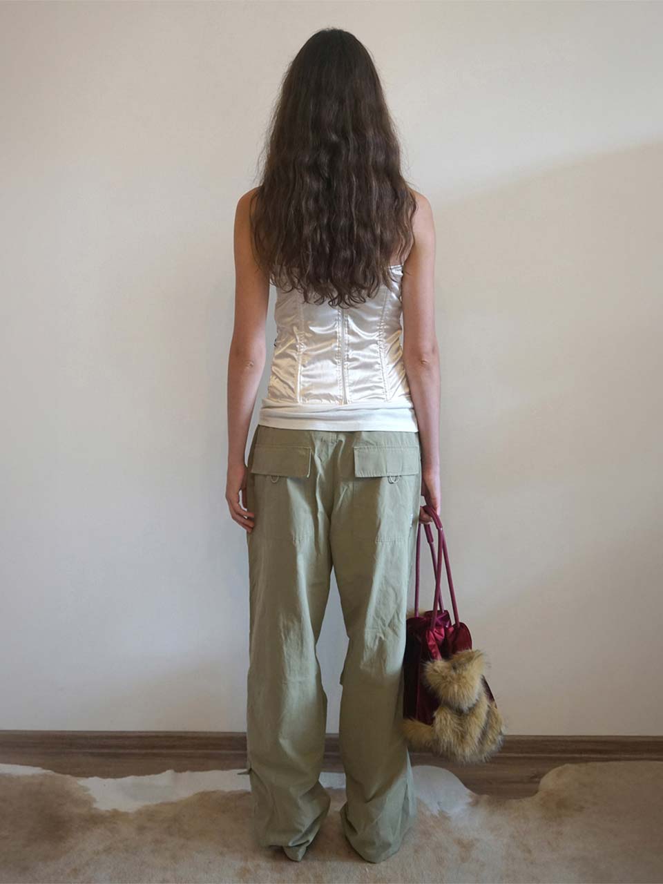 String Parachute Pants Washed Beige