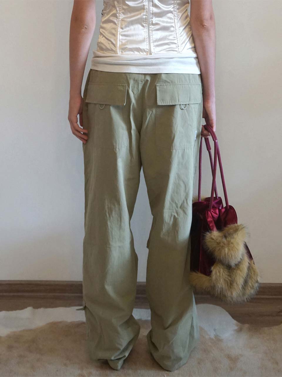 String Parachute Pants Washed Beige