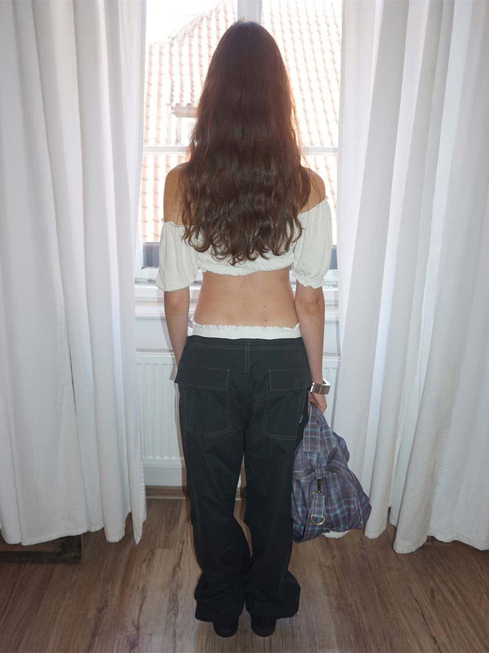 String Parachute Pants Washed Black