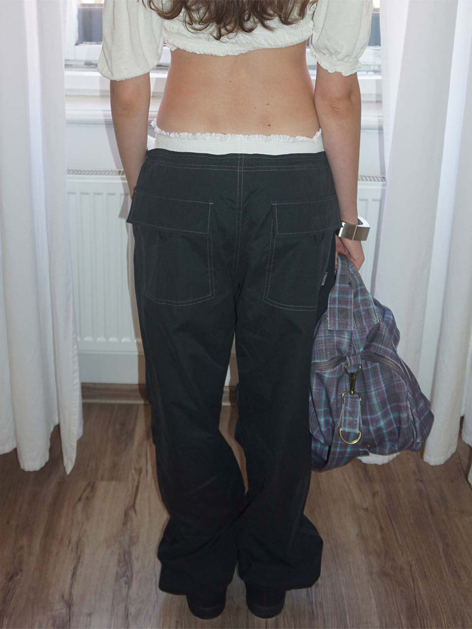 String Parachute Pants Washed Black