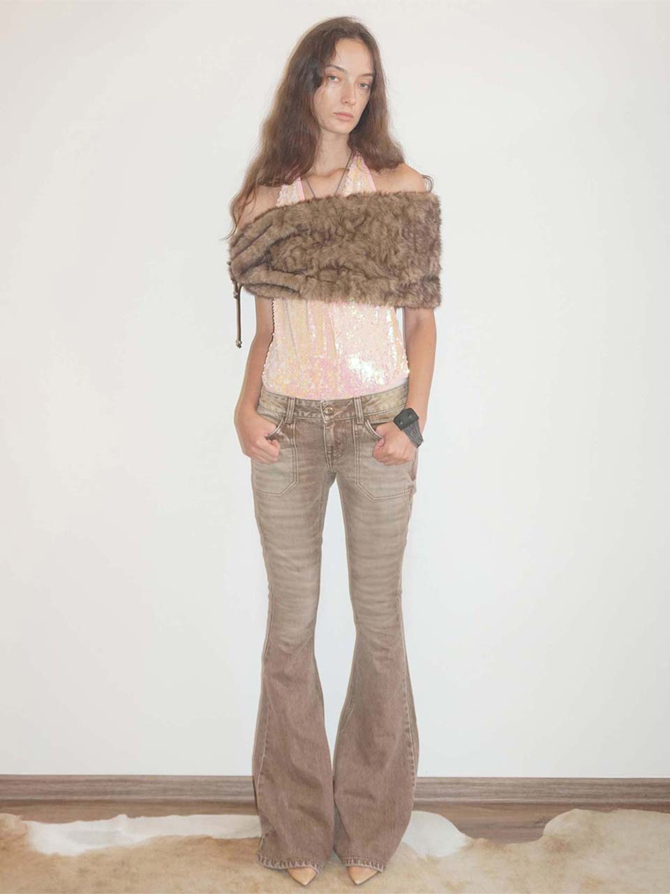 Whiskered Bootcut Denim Washed Brown
