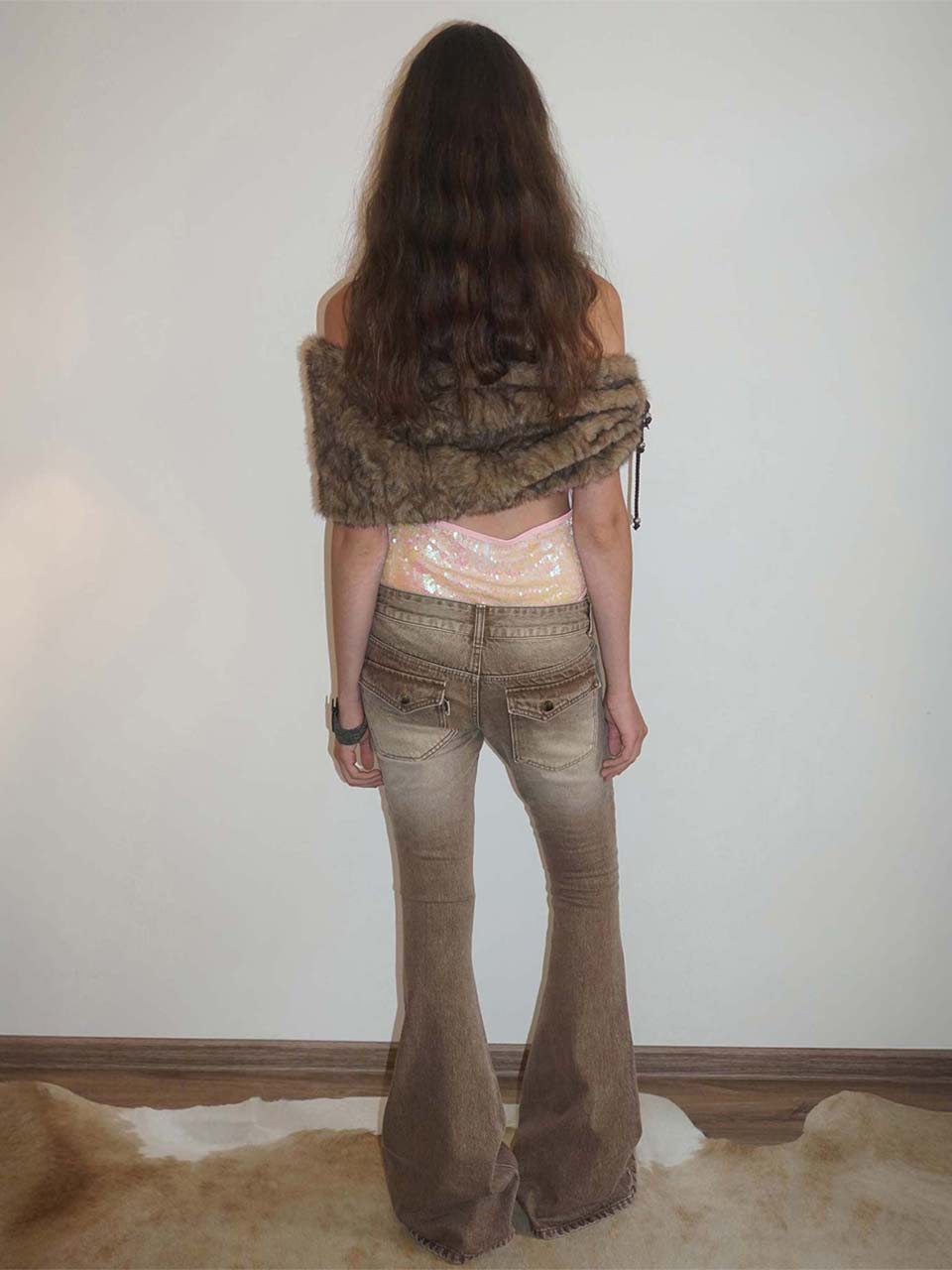 Whiskered Bootcut Denim Washed Brown