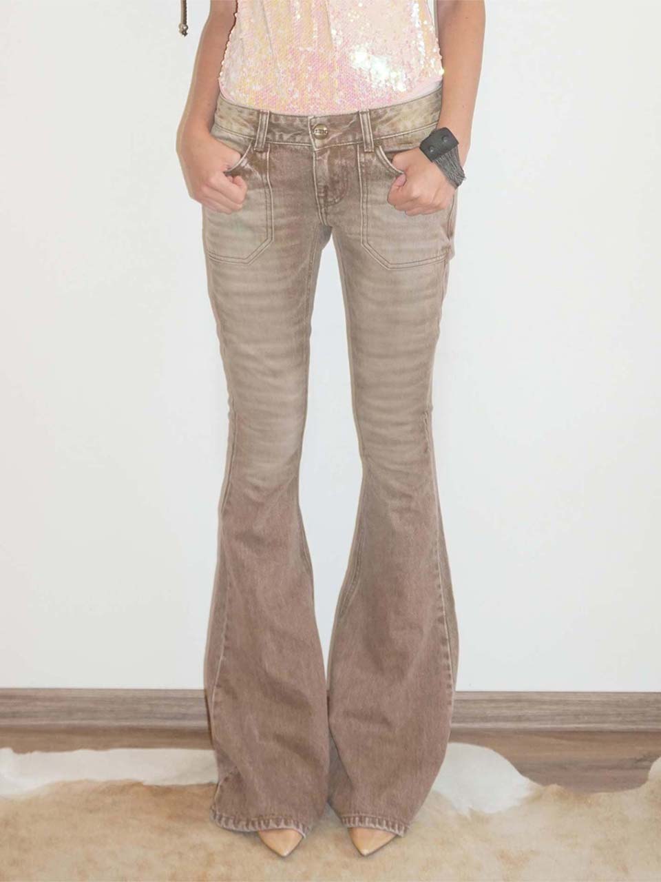 Whiskered Bootcut Denim Washed Brown