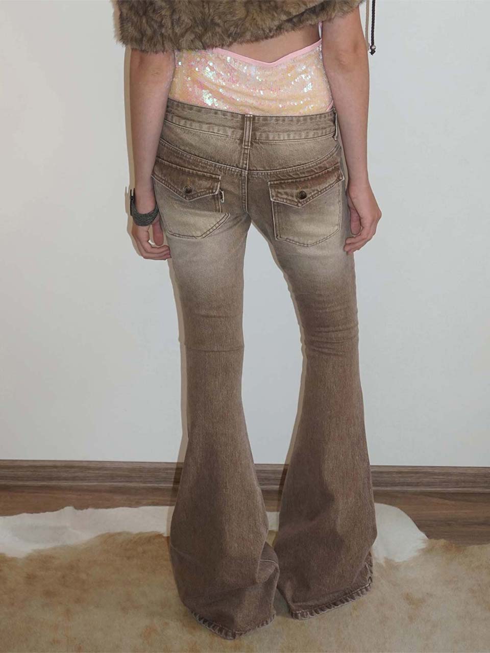 Whiskered Bootcut Denim Washed Brown