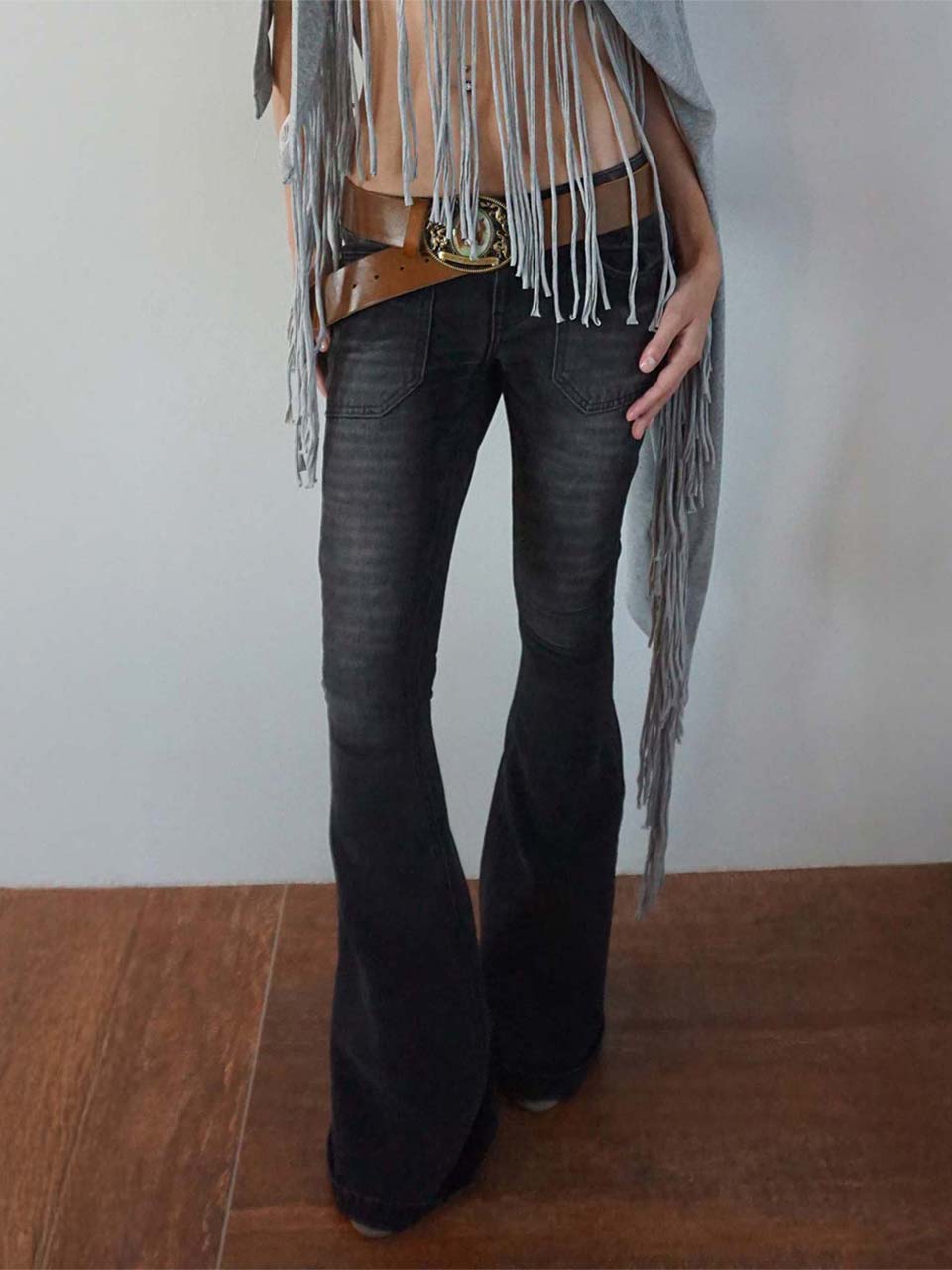 Whiskered Bootcut Denim Washed Gray