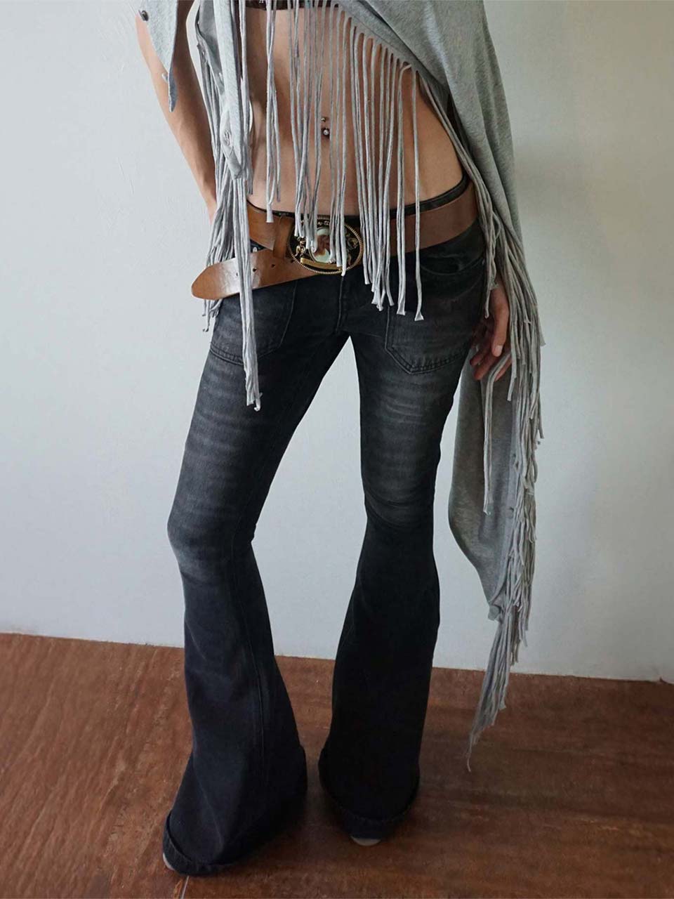 Whiskered Bootcut Denim Washed Gray