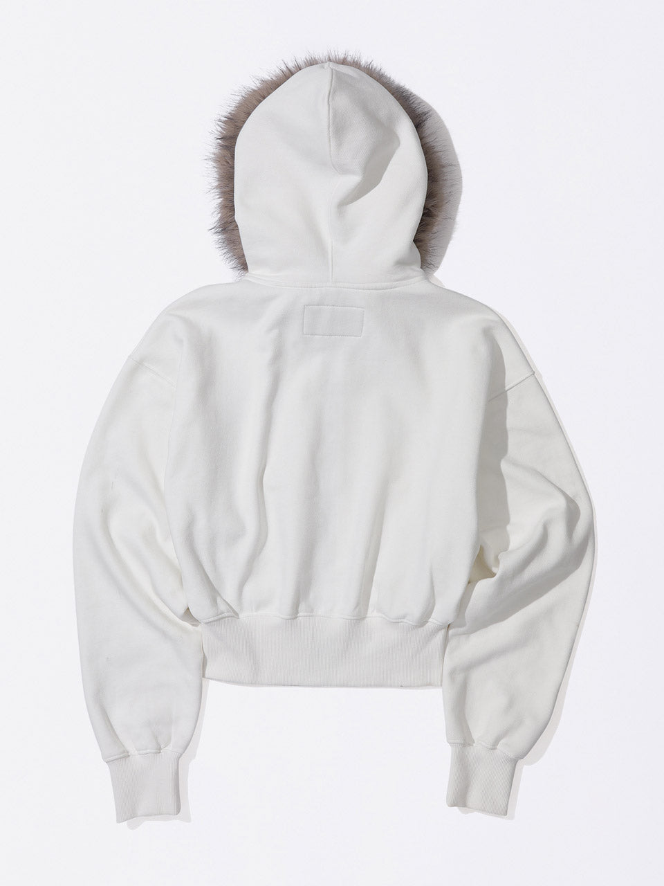 Faux Fur Trimming Hooded Zip-Up White