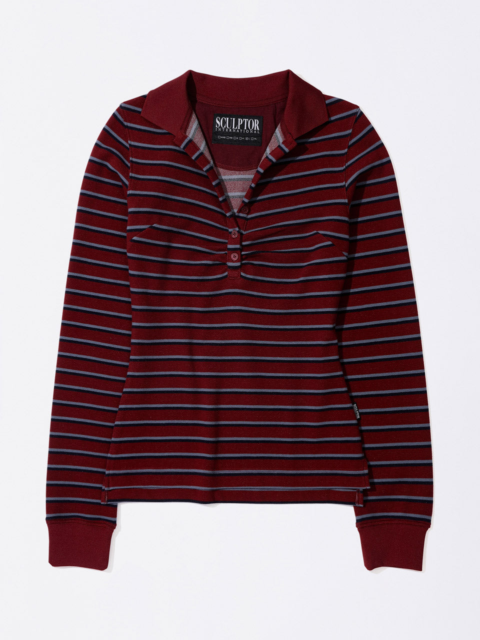 Shirring Tennis Shirt Wine Stripe