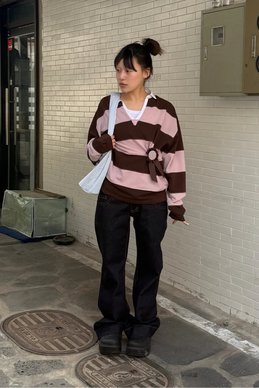 Rugby Striped Polo Jersey Pink/Brown