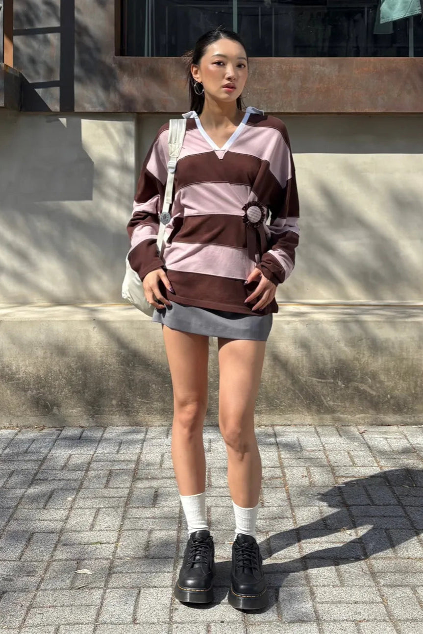 Rugby Striped Polo Jersey Pink/Brown