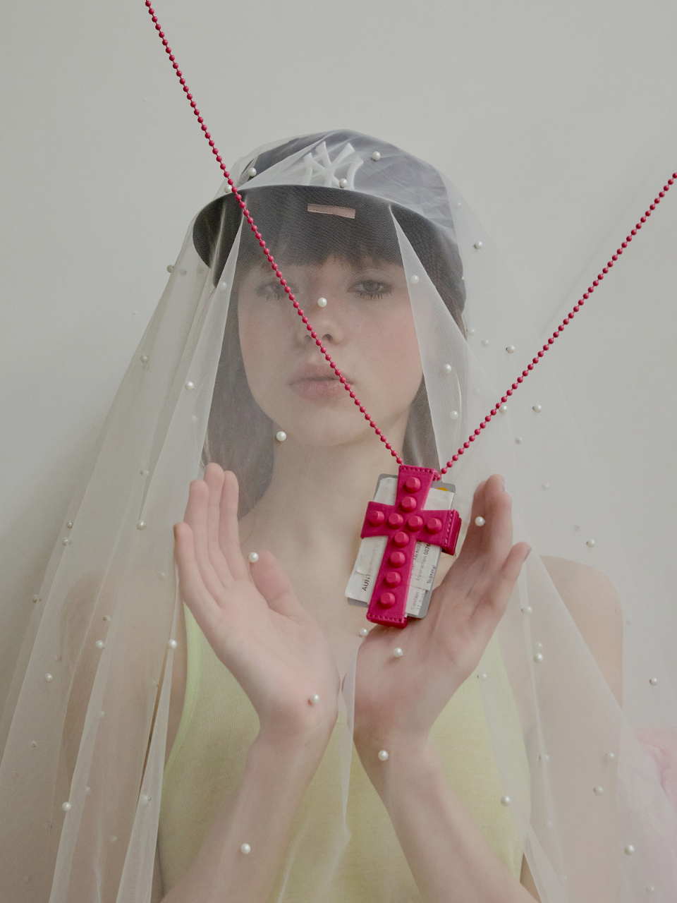 Cross Stud Strap Wallet Pink