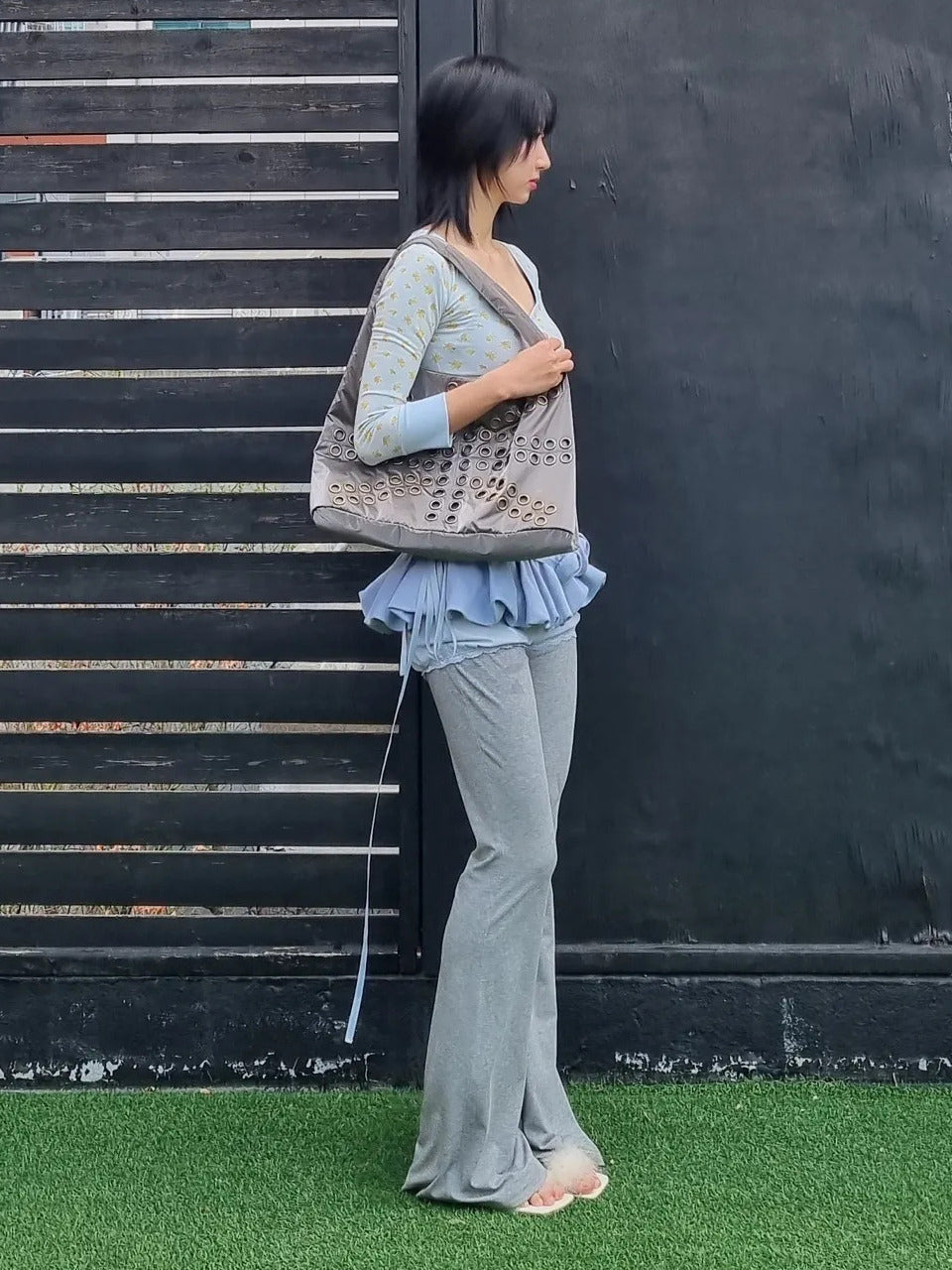 [Sculptor X Ed Hardy] Flare Track Pants Melange Gray