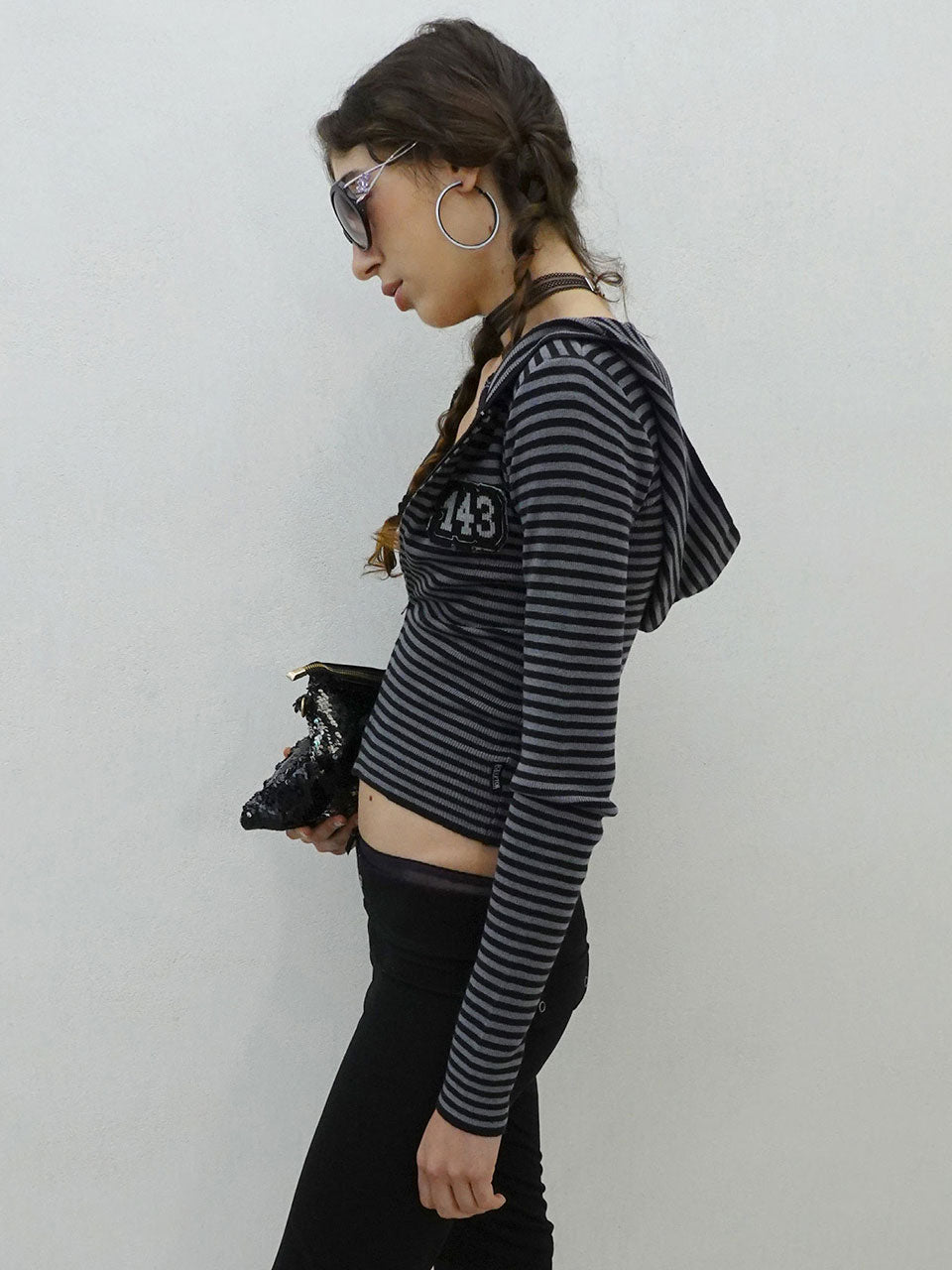 143 Knit Zip Hoodie Gray/Black