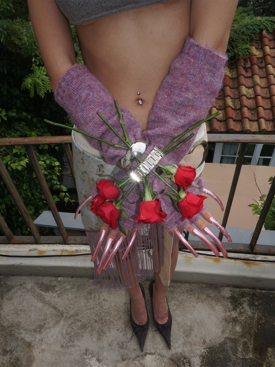 Wool Flap Gloves Purple