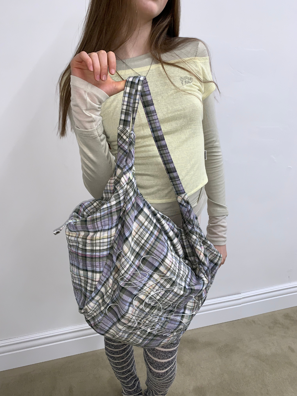 Plaid Big Hobo Bag Sage